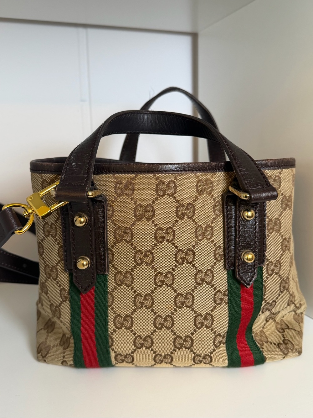 Gucci GG Canvas Mini Tote Web Stripe + leather unbranded strap - Picture 4 of 16